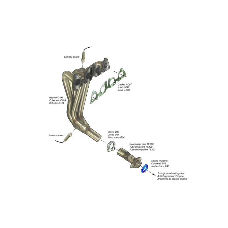 COLECTOR DE ESCAPE DEPORTIVO TUBULAR INOXIDABLE PEUGEOT 206 1.4I 16V XS 11/03-06