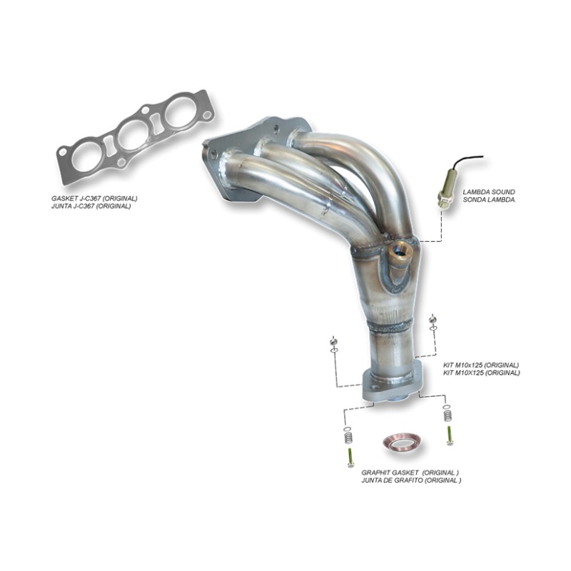 COLECTOR DE ESCAPE DEPORTIVO TUBULAR INOXIDABLE CITROËN C1 1.0I 12v 05-08/09